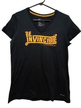 Nike Black V-Neck Tee with Yellow 'Be Invincible' Graphic